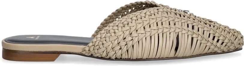 Patrizia Pepe Geweven slippers met logoplakkaat Beige