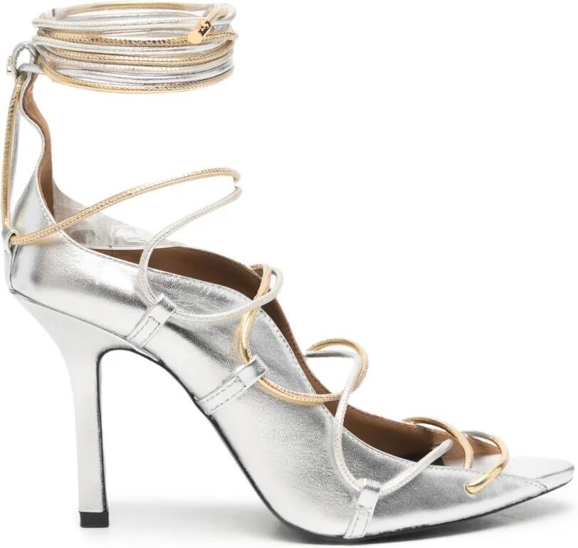 Patrizia Pepe laminated lace-up sandals Zilver