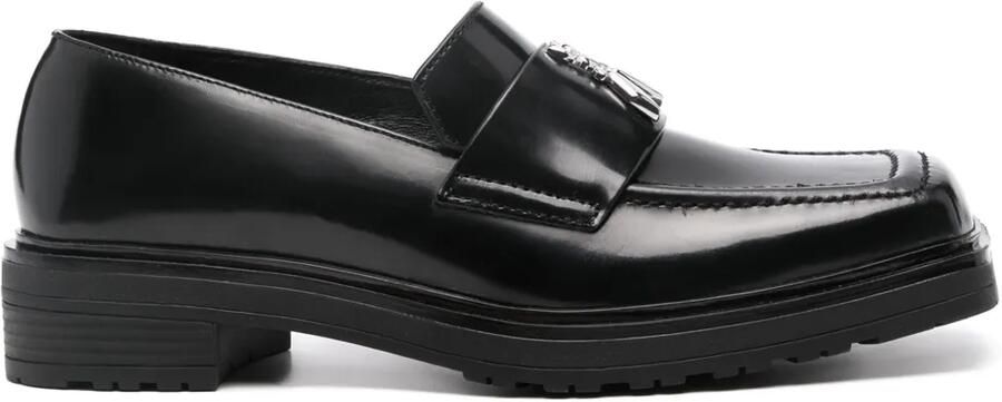 Patrizia Pepe Leren loafers met logoplakkaat Zwart