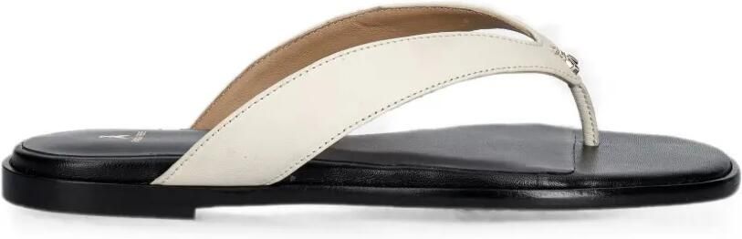 Patrizia Pepe Leren teenslippers met logoplakkaat Beige