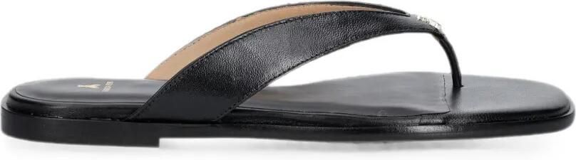 Patrizia Pepe Leren teenslippers met logoplakkaat Zwart