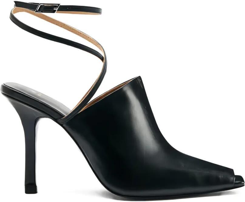 Patrizia Pepe Sabot leren sandalen met enkelbandjes Zwart
