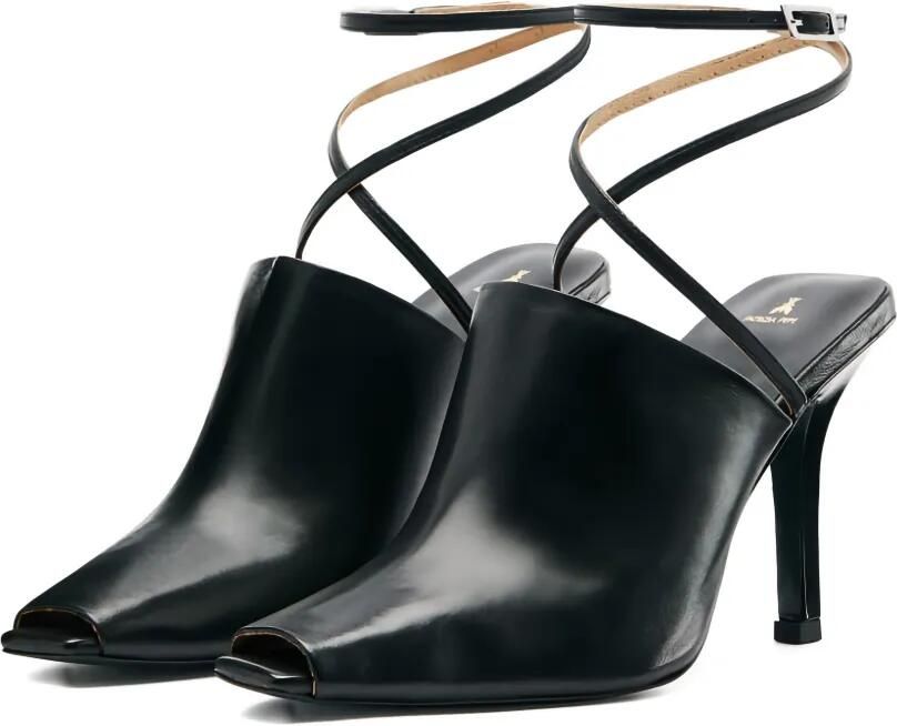 Patrizia Pepe Sabot leren sandalen met enkelbandjes Zwart - Foto 3