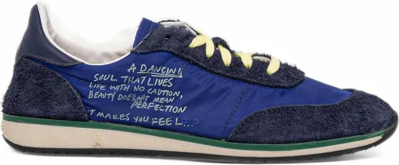 Patrizia Pepe Skin suede-panelled logo-print sneakers Blauw