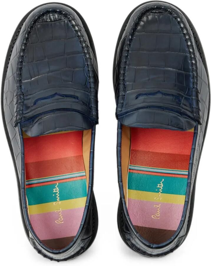 Paul Smith Navy 'Rialto' loafers met krokodillen-reliëf Blauw - Foto 2