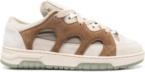 Paura Santha layered suede-panel trainers Beige
