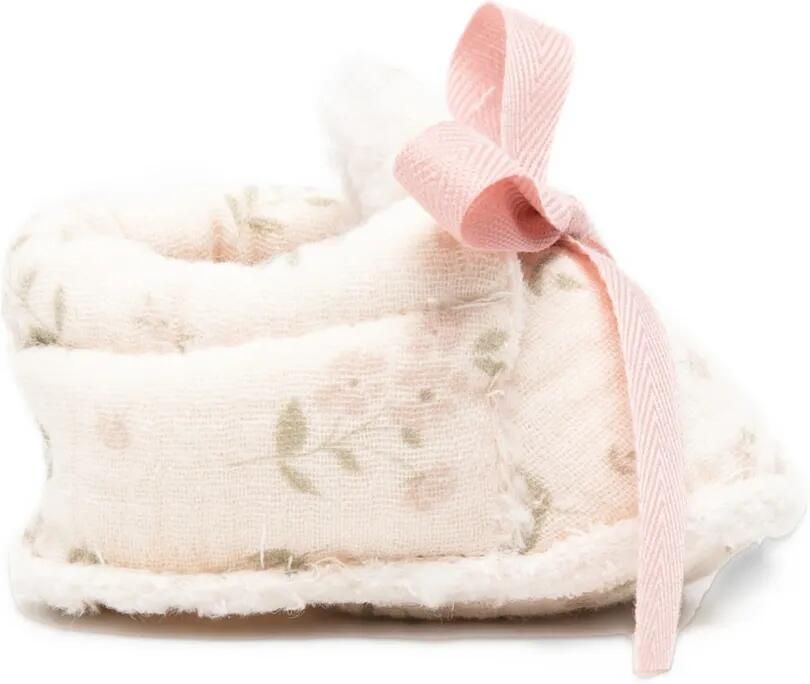 Paz Rodriguez floral-print bow-detail crib shoes Beige