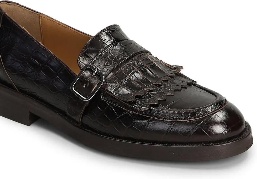 Pedro Miralles Loafers met krokodillen-reliëf en franje Bruin - Foto 2