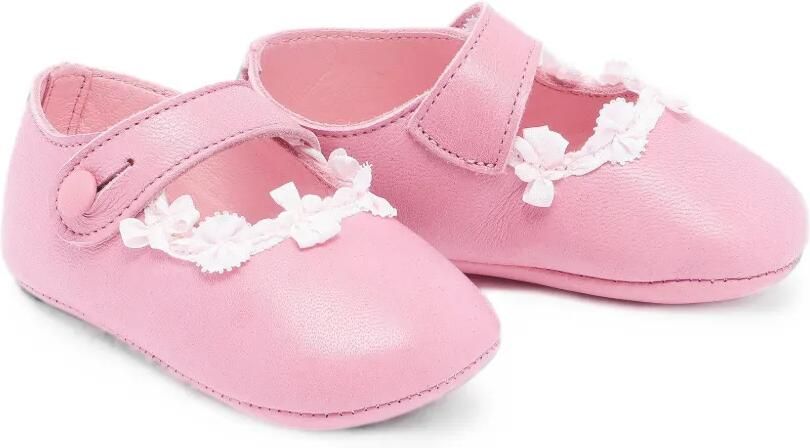 Pèpè Amy leren schoenen verfraaid met bloe Roze