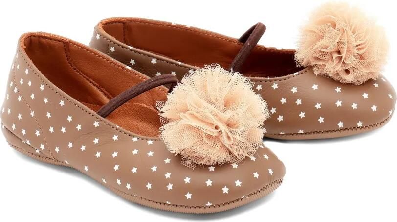 Pèpè Ballerina's met tulen pompon en sterprint Bruin