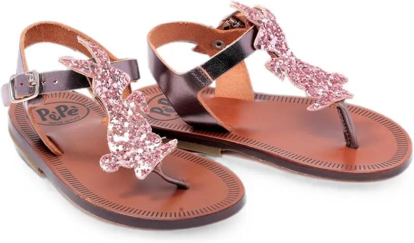 Pèpè Elisa sandalen verfraaid met glitters en konijn Roze