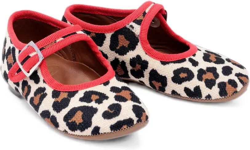 Pèpè Lindsey slippers met luipaardprint en gespsluiting Beige