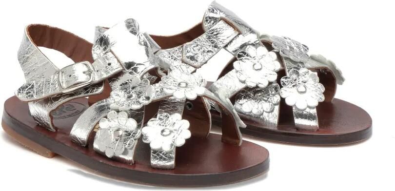 Pèpè Sandalen met bloe applicatie Zilver