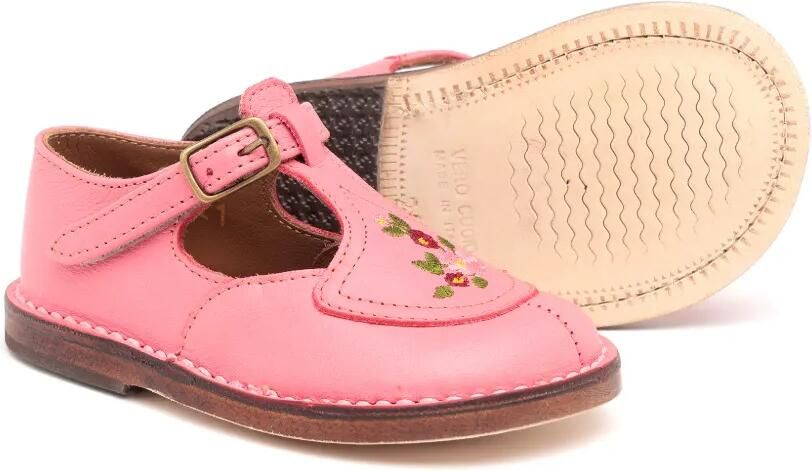 Pèpè Sandalen met geborduurde bloe en T-bar Roze