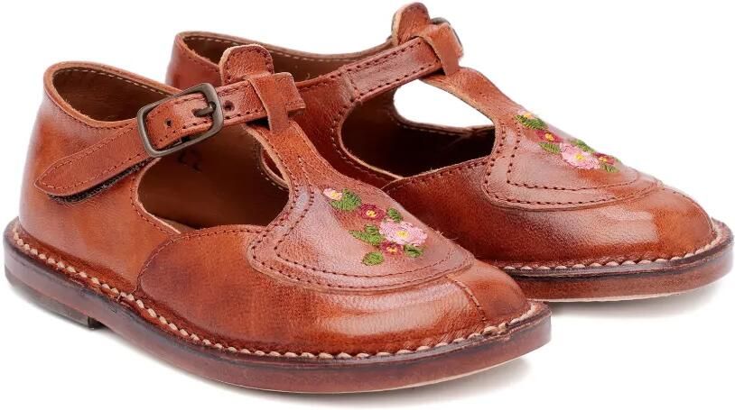 Pèpè Schoenen met geborduurde bloe Bruin