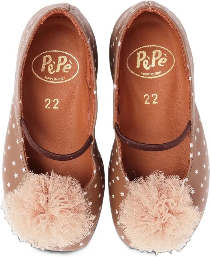 Pèpè Ballerina's met tulen pompon en sterprint Bruin - Foto 2