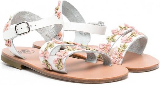 Pèpè Sandalen met geborduurde bloe Wit