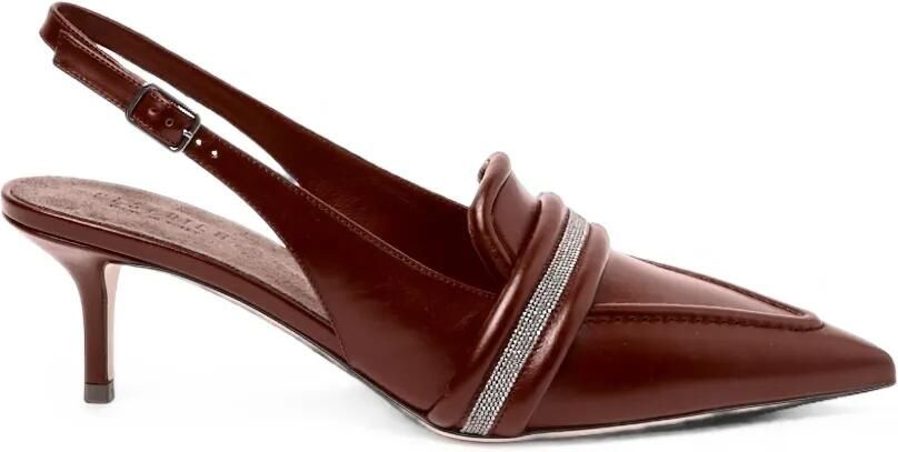 Peserico Monili slingback pumps met ketting puntige neus en hak Bruin