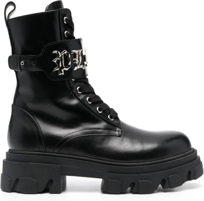 Philipp Plein Combat boots met logoplakkaat Zwart