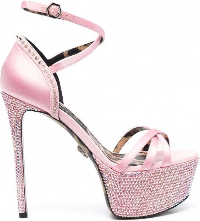 Philipp Plein Sandalen met verfraaide plateauzool Roze