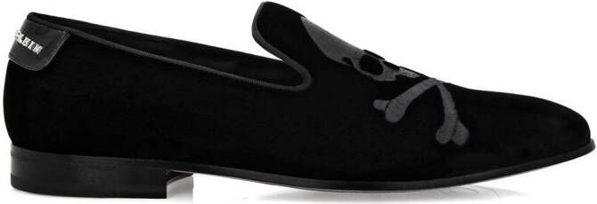 Philipp Plein 20 mm fluwelen loafers met geborduurde doodskop Zwart