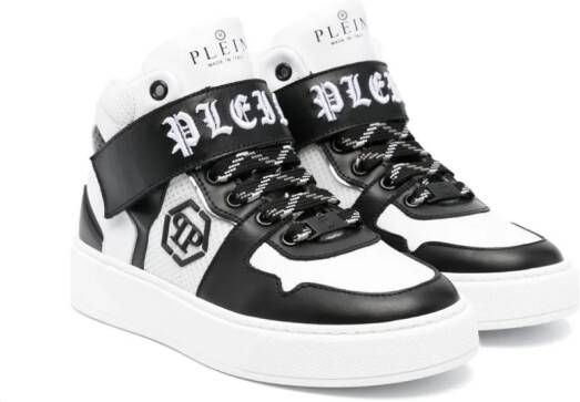 Philipp Plein Junior Leren sneakers met geborduurd logo Wit
