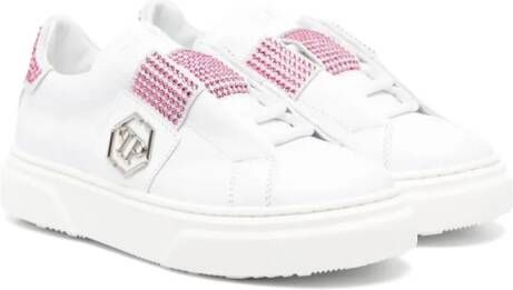 Philipp Plein Junior Sneakers verfraaid met kristallen Wit