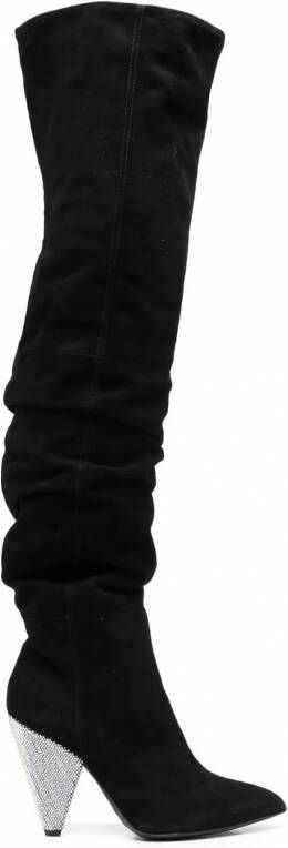 Philipp Plein Knielaarzen met ruches Zwart