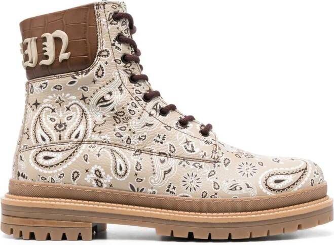 Philipp Plein Leren enkellaarzen Beige