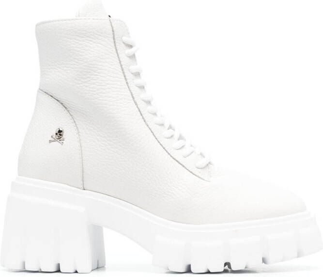Philipp Plein Leren enkellaarzen Wit