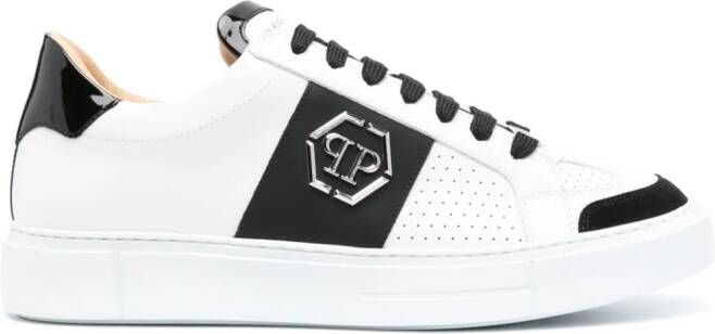 Philipp Plein Leren sneakers met logoplakkaat Wit