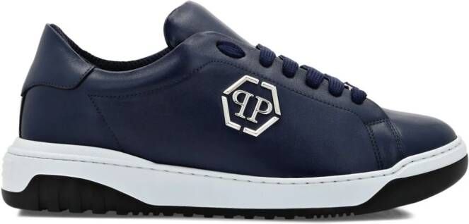 Philipp Plein Leren sneakers met logo-applicatie Blauw