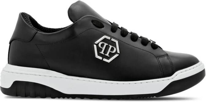 Philipp Plein Leren sneakers met logo-applicatie Zwart