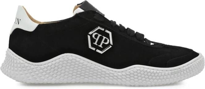 Philipp Plein Suède sneakers met logoplakkaat Zwart