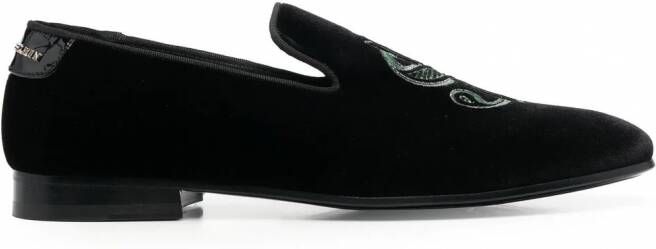 Philipp Plein Money fluwelen loafers Zwart