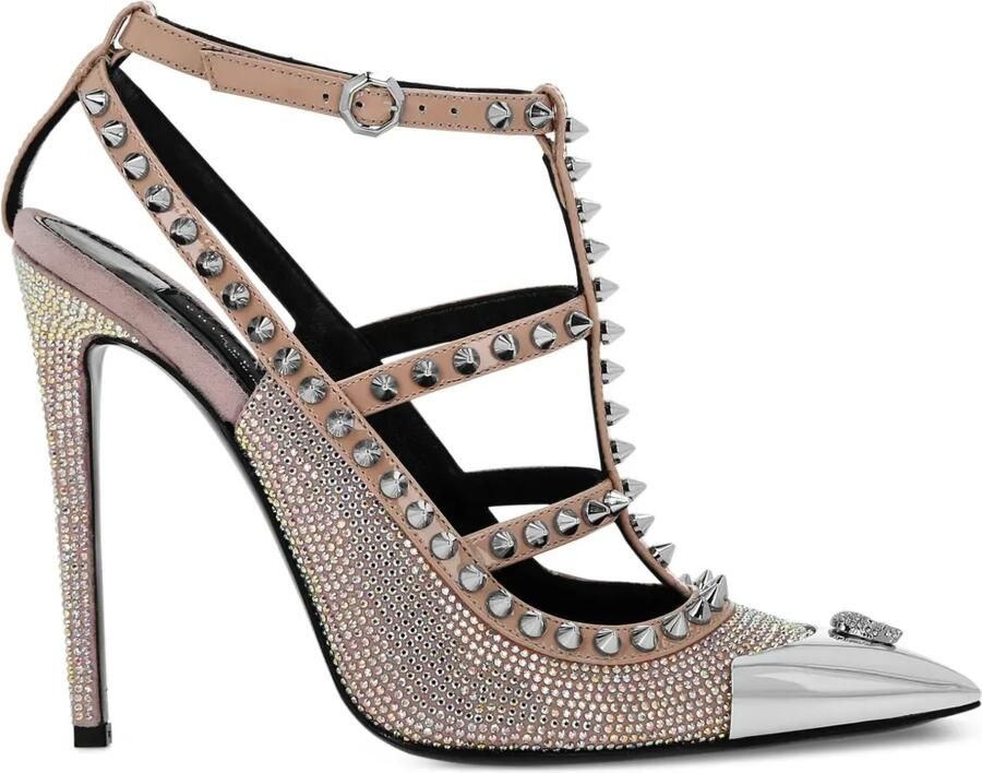 Philipp Plein 120 mm leren sandalen met doodskop Beige