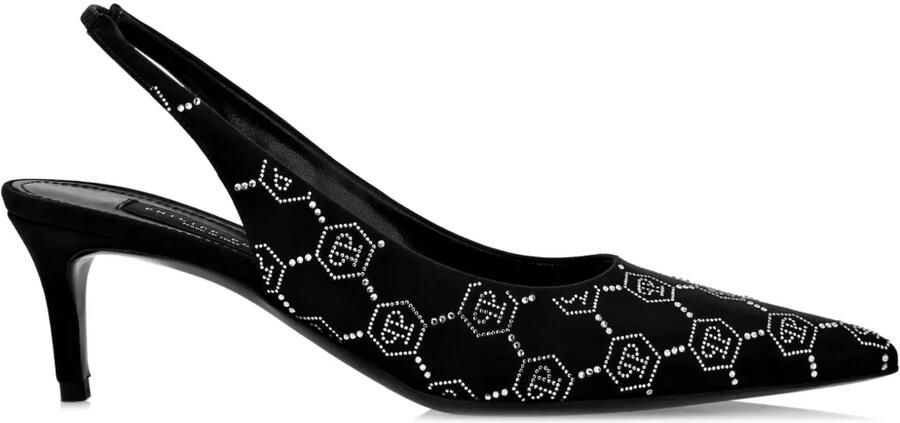 Philipp Plein 50 mm slingback pumps met monogram-print Zwart