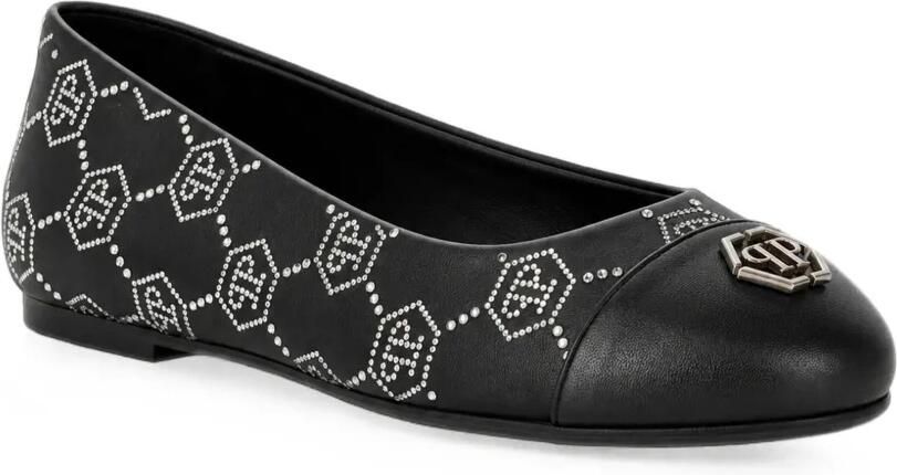 Philipp Plein Ballerina's van nappa leer met monogram Zwart