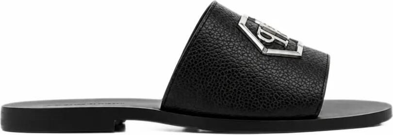 Philipp Plein Big Hexagon leren sandalen Zwart