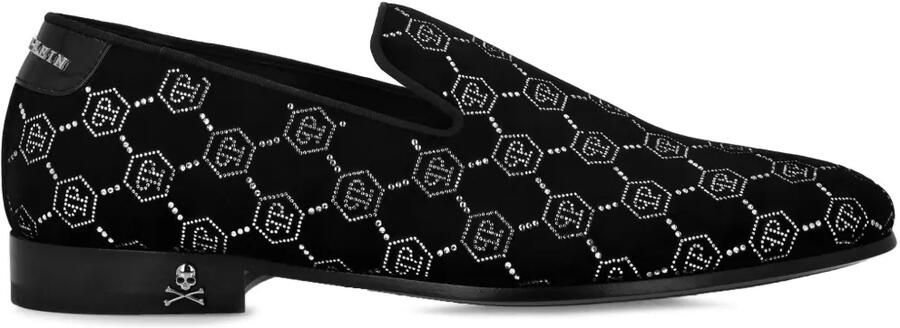 Philipp Plein Fluwelen loafers met stras monogram Zwart