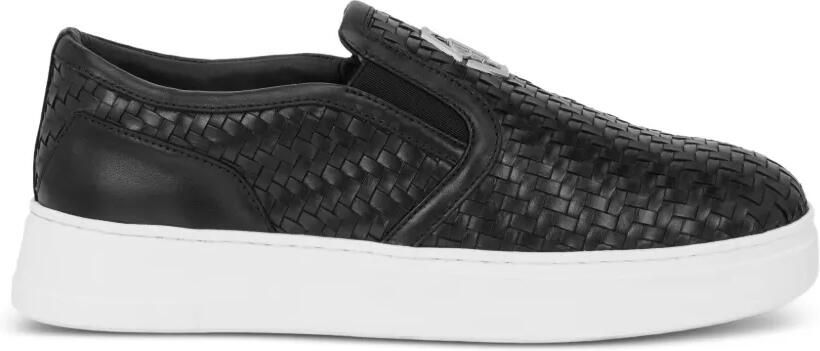 Philipp Plein Geweven leren slip-on schoenen Zwart