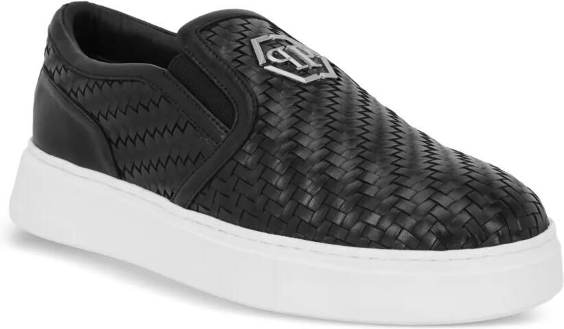 Philipp Plein Geweven leren slip-on schoenen Zwart - Foto 3