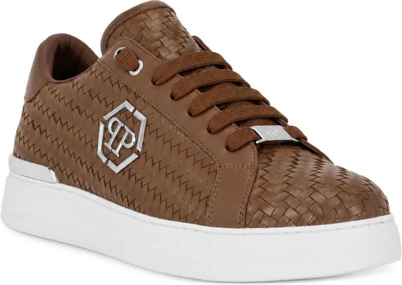 Philipp Plein Geweven leren sneakers Bruin - Foto 3