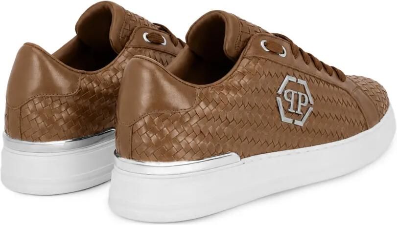 Philipp Plein Geweven leren sneakers Bruin - Foto 4