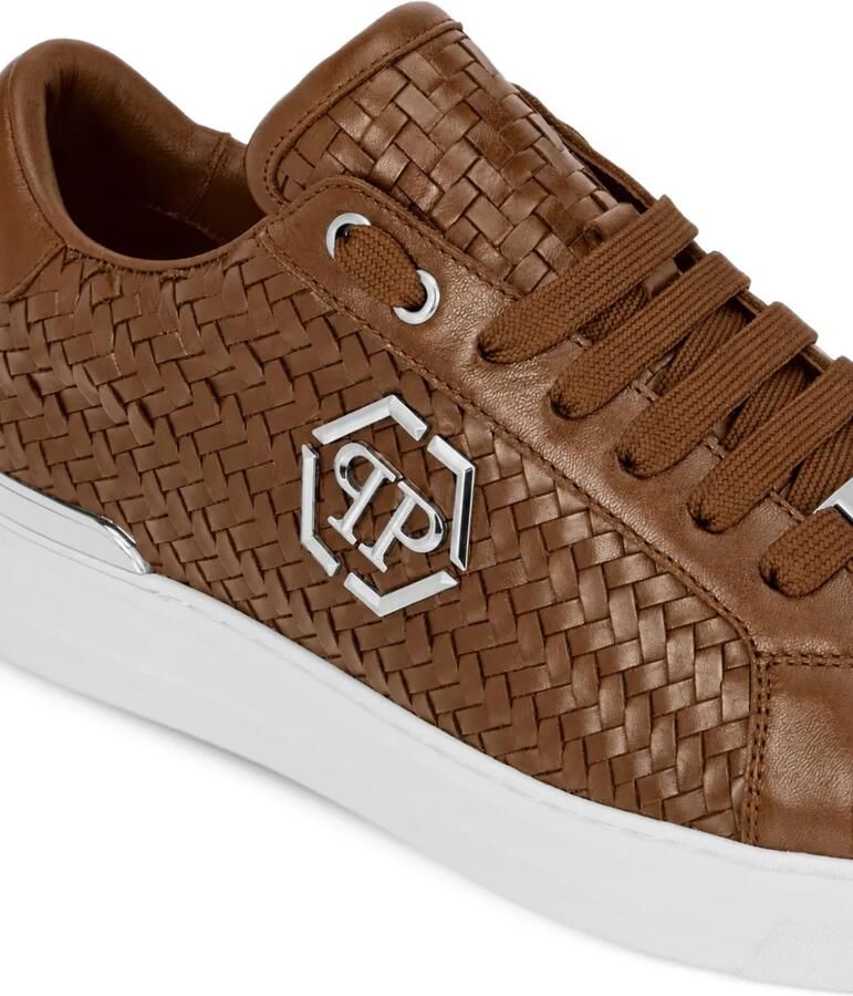 Philipp Plein Geweven leren sneakers Bruin - Foto 2