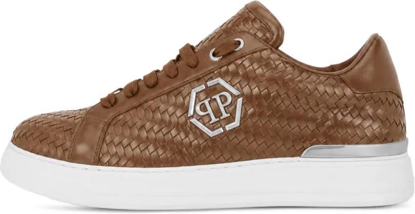 Philipp Plein Geweven leren sneakers Bruin - Foto 5