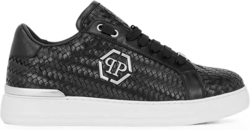 Philipp Plein Geweven leren sneakers Zwart