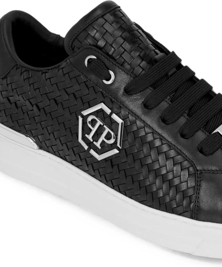 Philipp Plein Geweven leren sneakers Zwart - Foto 2