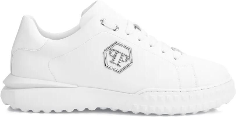 Philipp Plein Hexagon leren low-top sneakers met logoplakkaat Wit