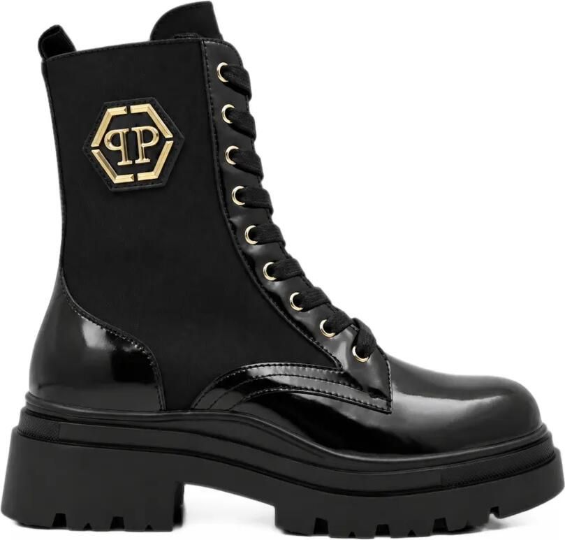 Philipp Plein Hexagon patent-finish boots Zwart